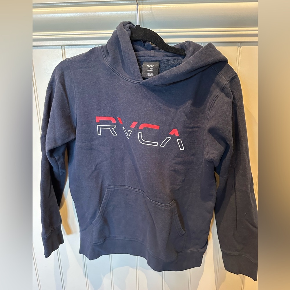 RVCA Boys Size Large Grey White & Red Hoodie
